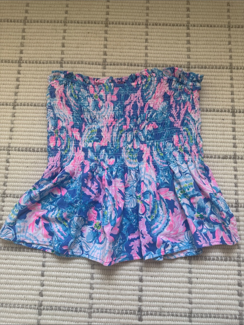 Lilly Pulitzer Blue & Pink Floral Strapless Smocked Skort